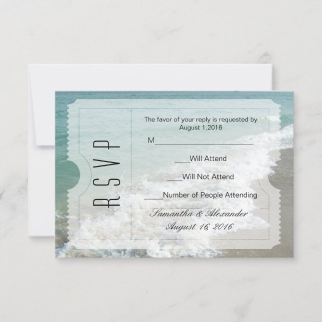 Beach Destination Wedding Ticket Small RSVP (Front)