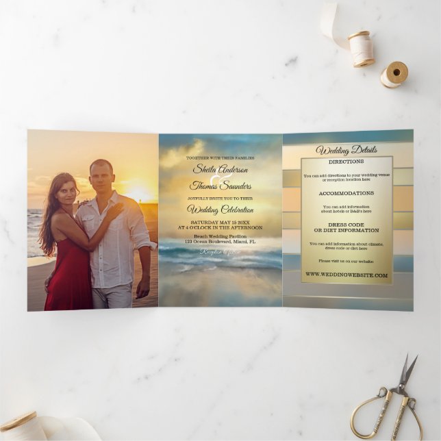 Beach Destination Wedding Tri-fold Invitation (Inside)