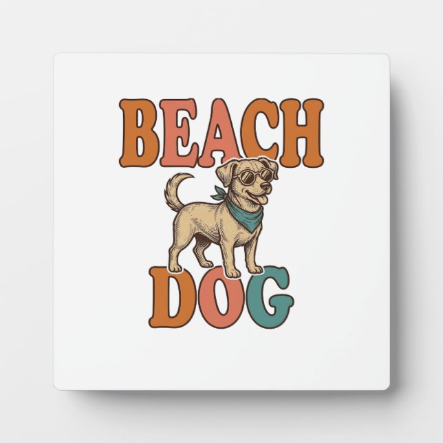Beach Dog Vintage Engraving Graphic Design_1 Plaque (Front)