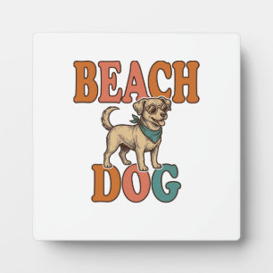Beach Dog Vintage Engraving Graphic Design_1 Plaque