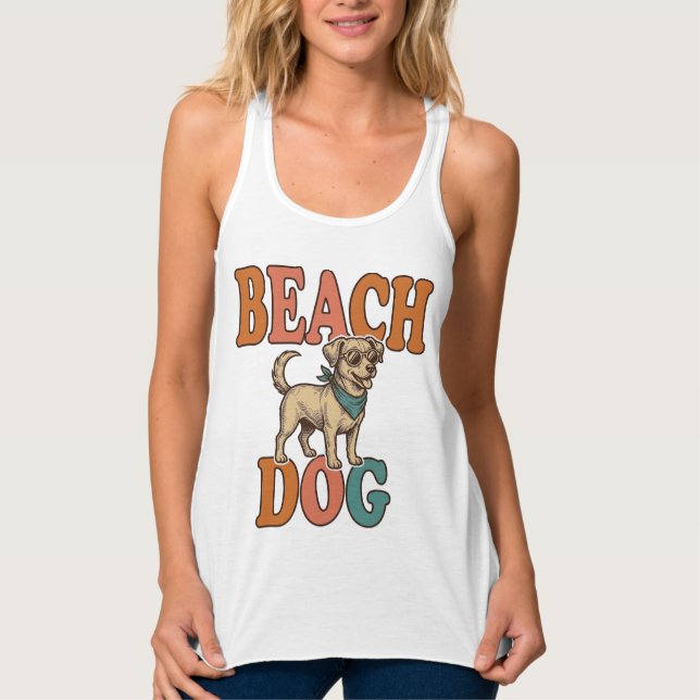 Beach Dog Vintage Engraving Graphic Design_1 Singlet (Front)