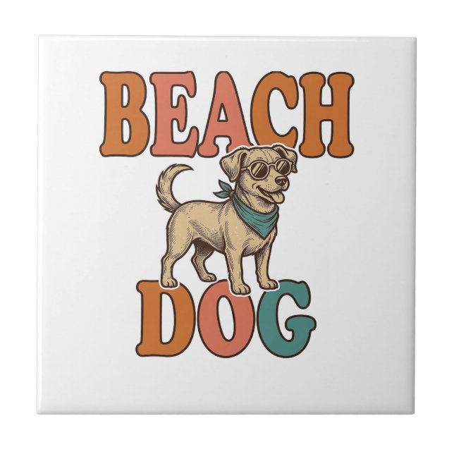 Beach Dog Vintage Engraving Graphic Design_1 Tile (Front)
