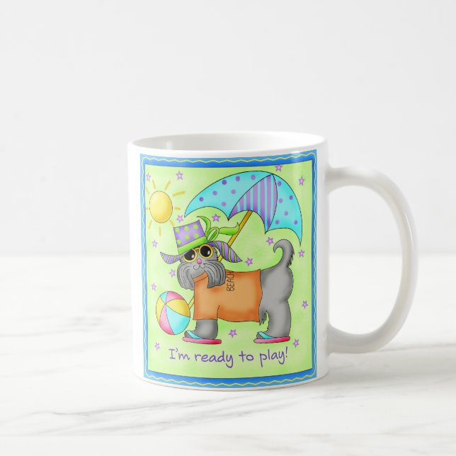 Beach Dog Whimsy Art Green Blue Coffee Mug (Right)