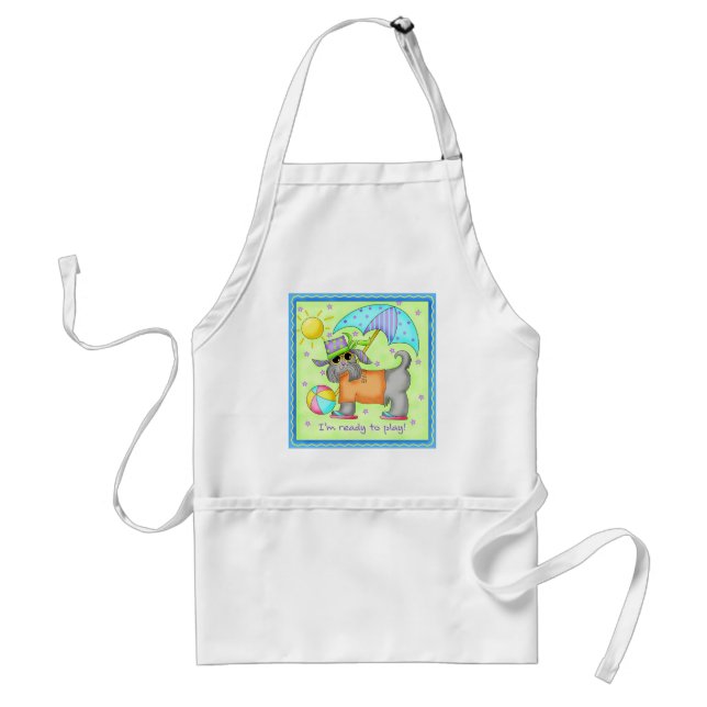 Beach Dog Whimsy Art Green Blue Standard Apron (Front)