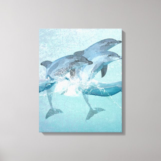 Beach Dolphins Nautical Watercolor Canvas Print (Front)