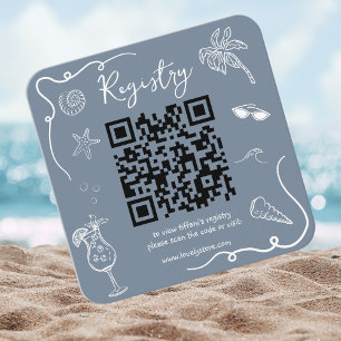 Beach Doodle Bridal Shower QR Code  Registry Enclosure Card