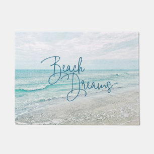 Beach Dreams Inspirational Quote Retro Ocean Waves Doormat