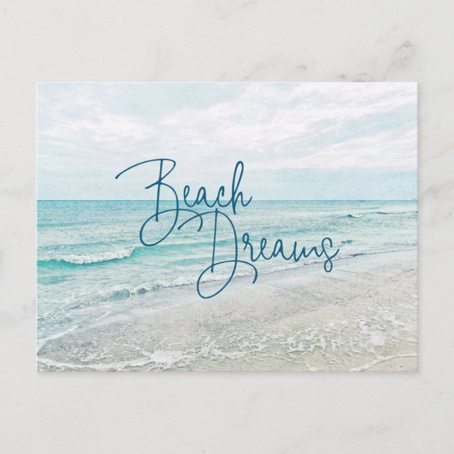 Beach Dreams Inspirational Quote Retro Ocean Waves Postcard (Front)