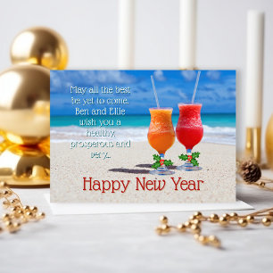 Beach Drinks Happy New Year Message Cards