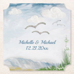 Beach Dune Romance Wedding Paper Coaster