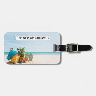 Beach elements background customizable text luggage tag