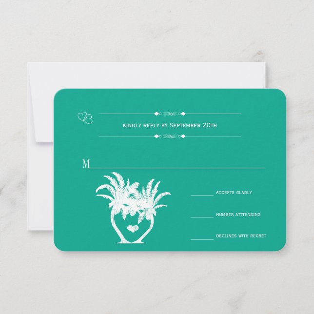 Beach Emerald Palm Tree Destination Chalkboard RSVP Card (Front)
