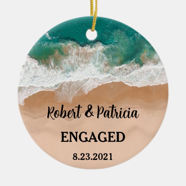 Beach Engaged Keepsake Engagement 2023 Ceramic Tree Decoration (Front)
