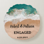 Beach Engaged Keepsake Engagement Round Cushion<br><div class="desc">Engagement Keepsake First Christmas Engaged</div>