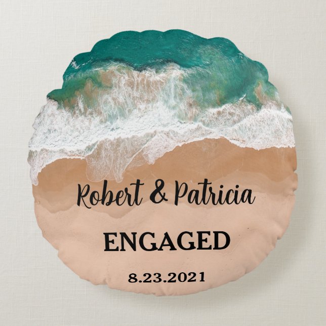 Beach Engaged Keepsake Engagement Round Cushion (Front)