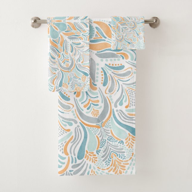 Beach Escape Watercolor Mandala Bath Towel Set (Insitu)