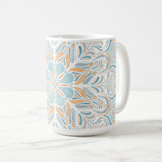 Beach Escape Watercolor Mandala Coffee Mug (Front Right)