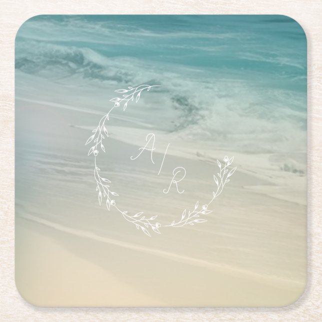Beach Event Monogram Square Paper Coaster (Front)