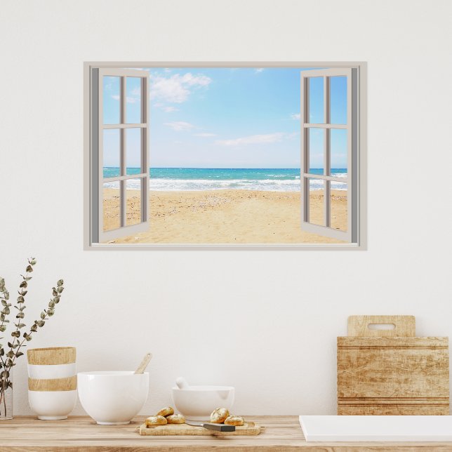 Beach Fake Window Home Office Wall Decor Poster (Kitchen)