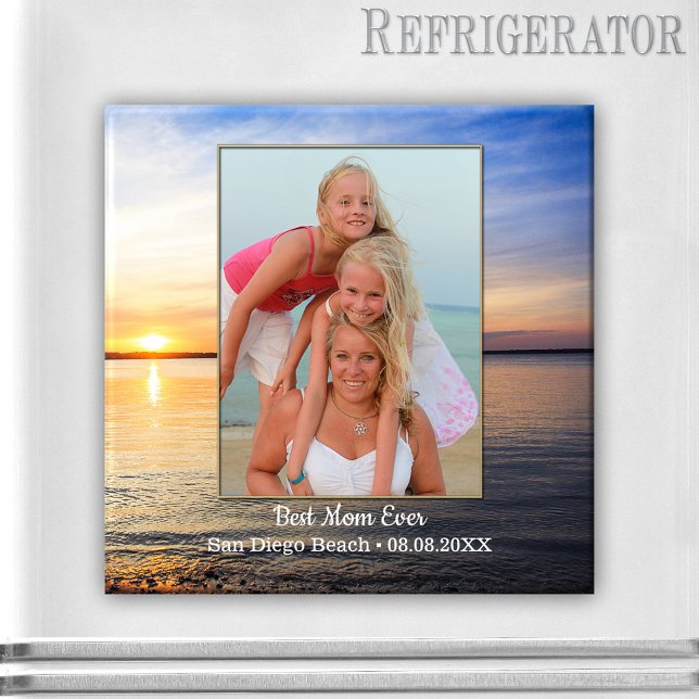 Beach Family Best Mom Photo Magnet (Photo magnet featuring your own favorite photo framed by an image of the beach at sunset - Mother)