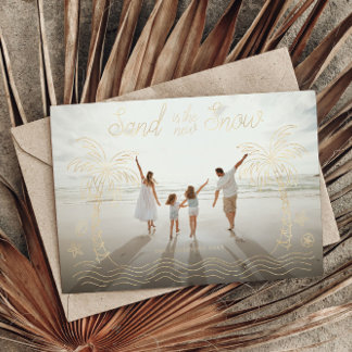 Beach Family Photo Christmas Card Gold Foil