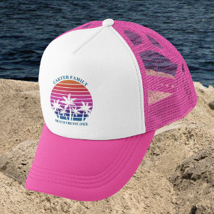 Beach Family Reunion Custom Cruise Pink Palm Tree Trucker Hat