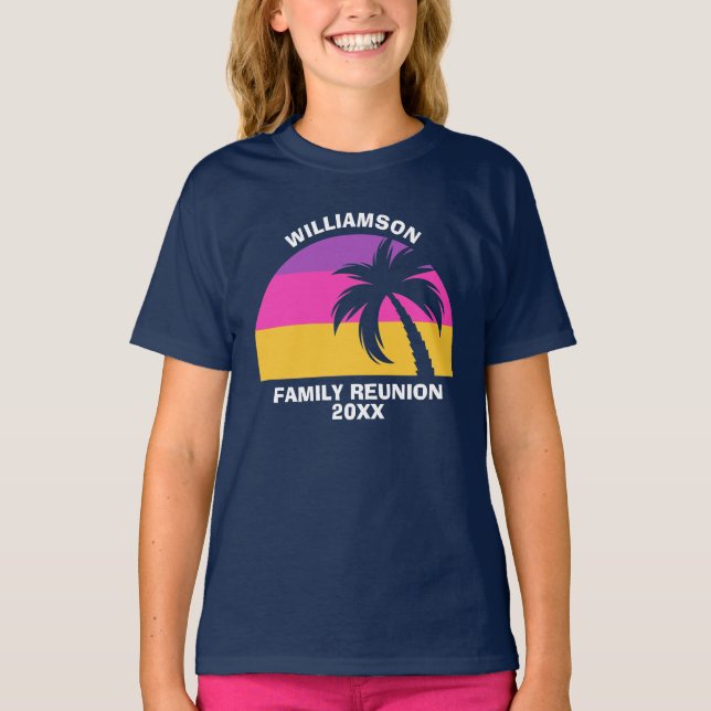 Beach Family Reunion Custom Tropical Sunset Kids T-Shirt (Front)