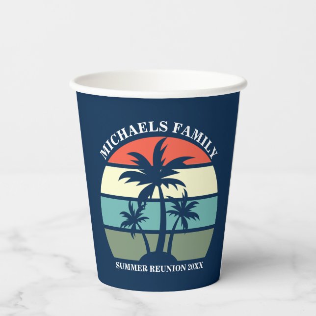 Beach Family Reunion Sunset Island Custom Party Paper Cups (Back)