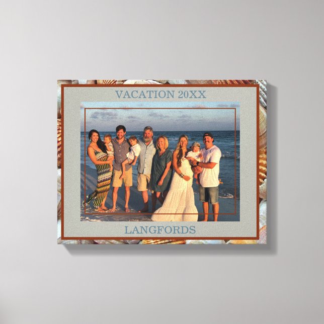 Beach Family Vacation Photo Family Name and Year Canvas Print (Front)