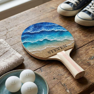 Beach Faux Resin Epoxy Coastal  Ping Pong Paddle