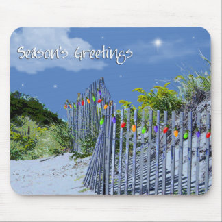 Beach Fence & Dunes Christmas Greetings Mouse Pad