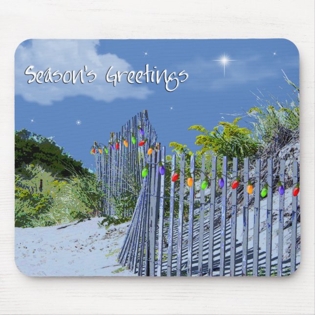 Beach Fence & Dunes Christmas Greetings Mouse Pad (Front)
