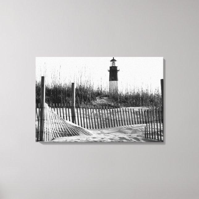Beach Fences And Lighthouse Canvas Print (Front)