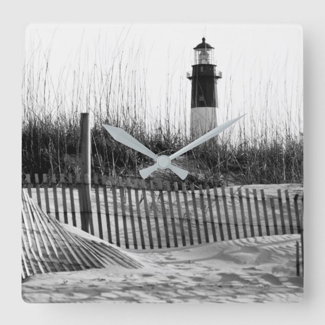 Beach Fences And Lighthouse Square Wall Clock (Front)