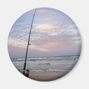 Beach Fishing at Sunset Magnet