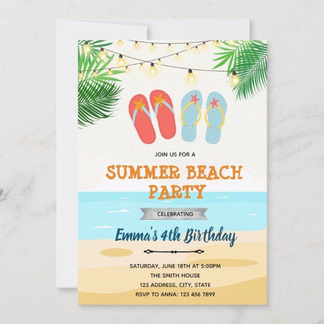 Beach flip flop birthday invitation (Front)