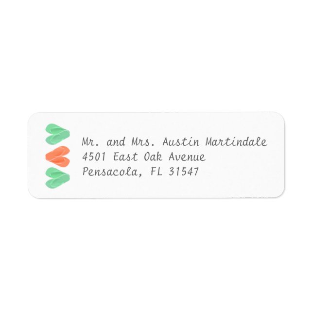 Beach Flip Flop Hearts Turquoise Coral Label (Front)