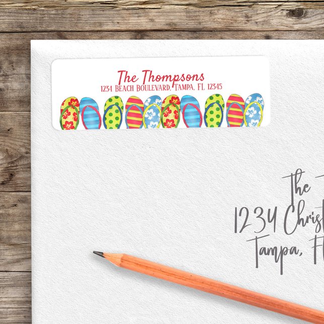 Beach Flip Flops Colorful Tropical Personalized (Return address label with a whimsical flip flops.)