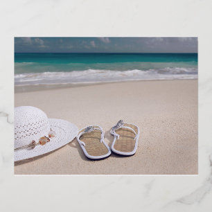 Beach  Flip Flops ,Ocean Foil Holiday Postcard