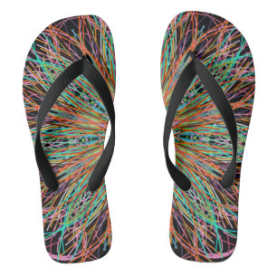 Beach Flip Flops, Orange Kaleidoscope Mandala Art Jandals