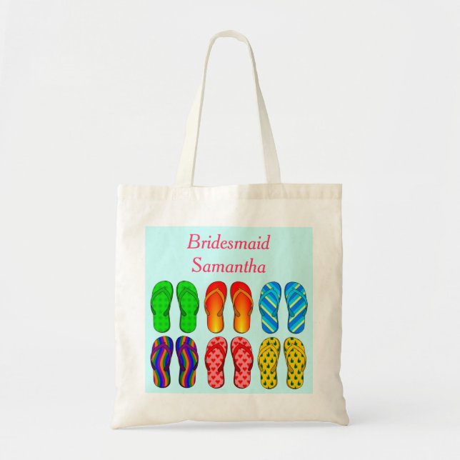 Beach Flip Flops Pattern Wedding Bridesmaid Custom Tote Bag (Front)