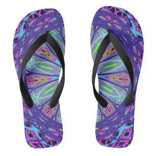 Beach Flip Flops, Purple Kaleidoscope Mandala Art Jandals