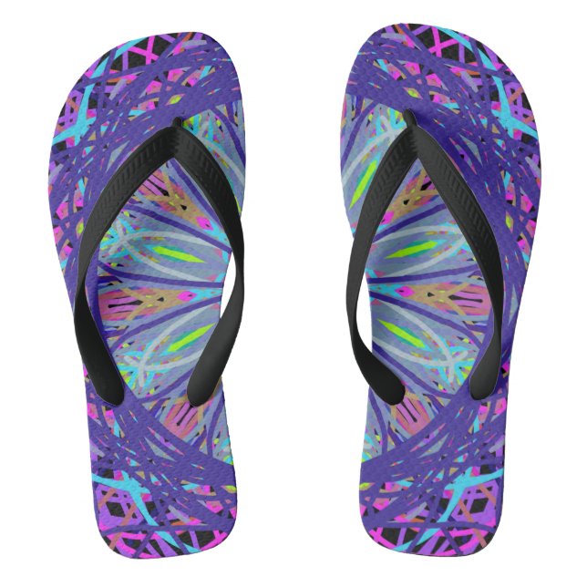 Beach Flip Flops, Purple Kaleidoscope Mandala Art Jandals (Footbed)