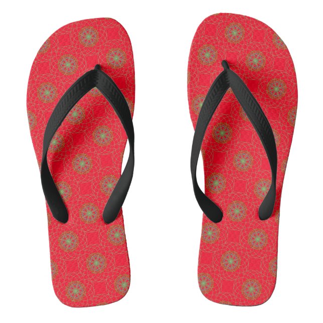 Beach Flip Flops Red Black Kaleidoscope Mandala (Footbed)