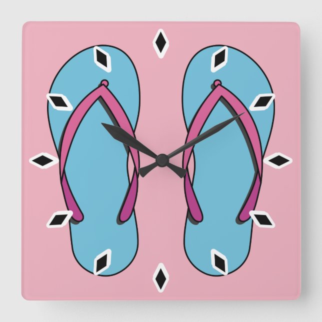 Beach Flip Flops Square Wall Clock (Front)