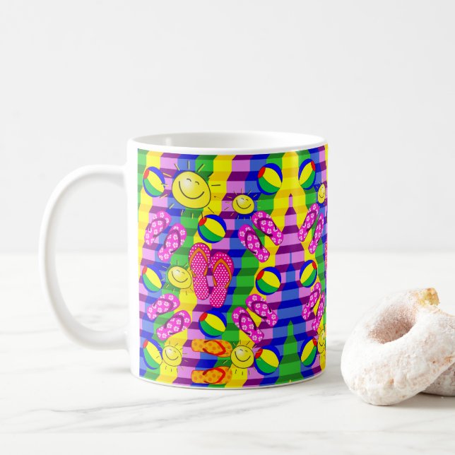Beach Flip Flops Sun Blue Yellow Mug (With Donut)