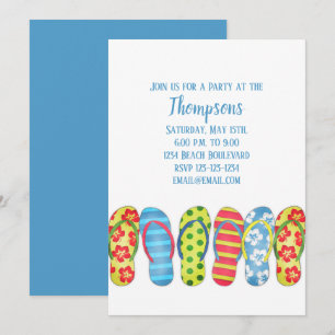 Beach Flip Flops Tropical Colourful Party Invitation