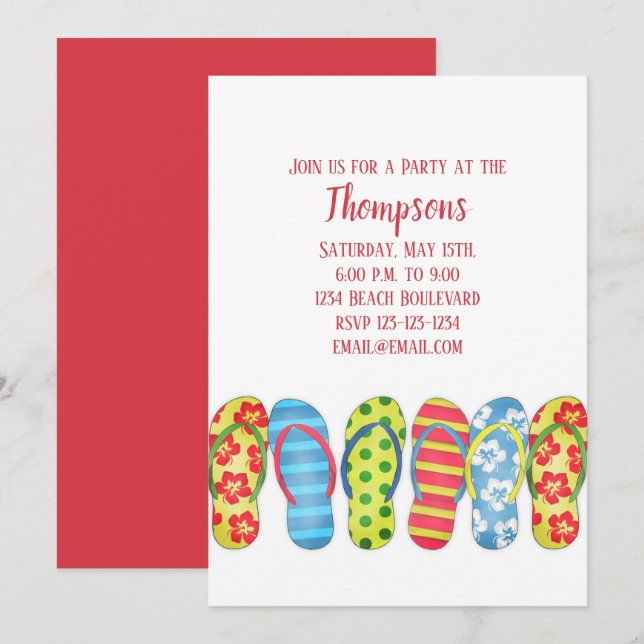 Beach Flip Flops Tropical Colourful Party Invitation (Front/Back)