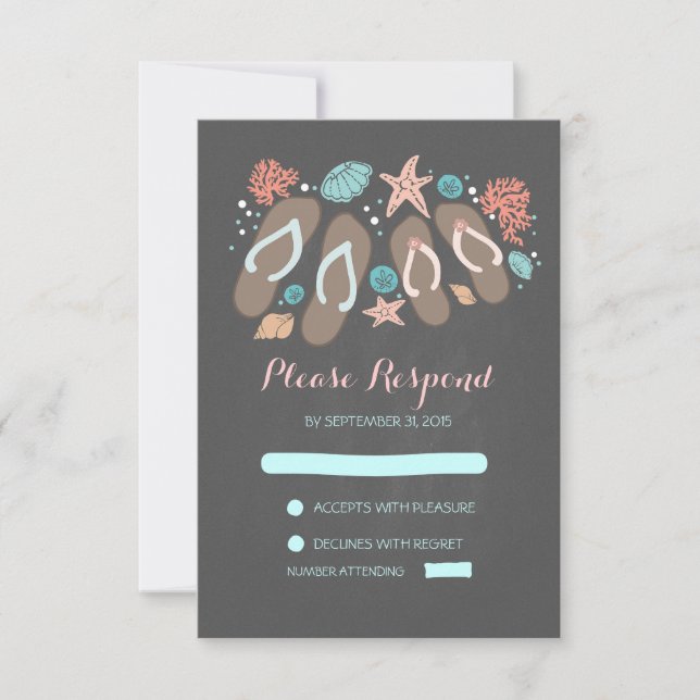 beach flip flops wedding RSVP cards (Front)