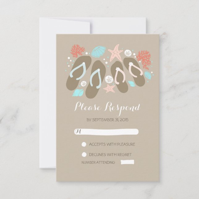 beach flip flops wedding RSVP cards (Front)